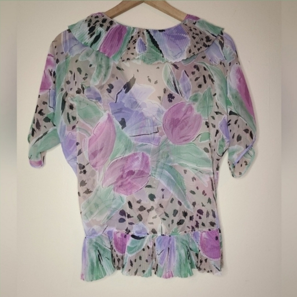 Rare Vintage Miss Dior lavender, sage, pink tulip floral lingerie Blouse